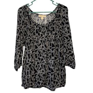 MICHAEL Michael Kors Black and White 3/4 Sleeve Patterned Blouse